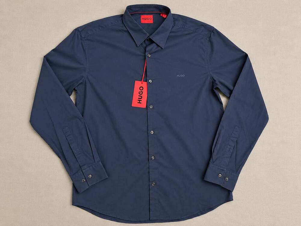HUGO Casual Slim Fit Long Sleeve Button Down Shirt Navy